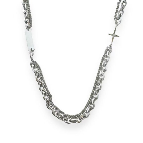 Double Layer Star Link Chain Necklace for Men Women Hip Hop Unisex Style