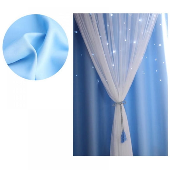 Double Layer Stars Curtains Blackout Drapes for Bedroom Girls Boys Living Room French Window 1 Panel