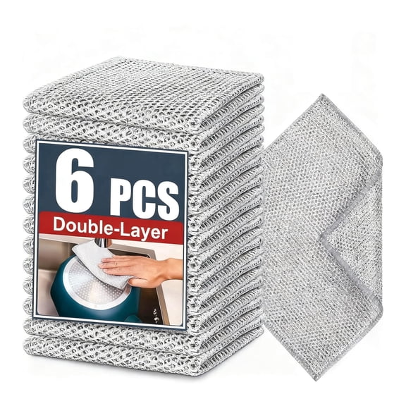 Double-Layer Steel Wire Cleaning Cloth - Non-Scratch Wire Dishcloth Rag Heavy Duty Scrub Pads Multi-Purpose Silver Mesh Scouring Pads for Dishes, Pots, Pans