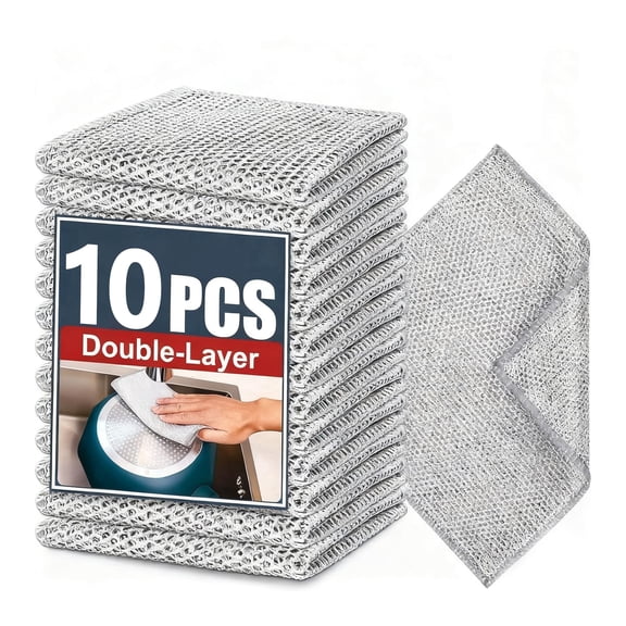 Double-Layer Steel Wire Cleaning Cloth - Non-Scratch Wire Dishcloth Rag Heavy Duty Scrub Pads Multi-Purpose Silver Mesh Scouring Pads for Dishes, Pots, Pans