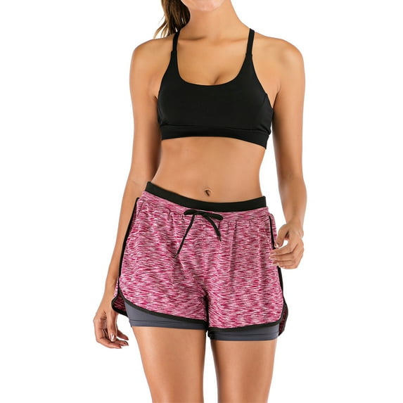Double Layer Summer Women Casual High Waist Sport Yoga Fitness Shorts Running Hot Pants Solid Color