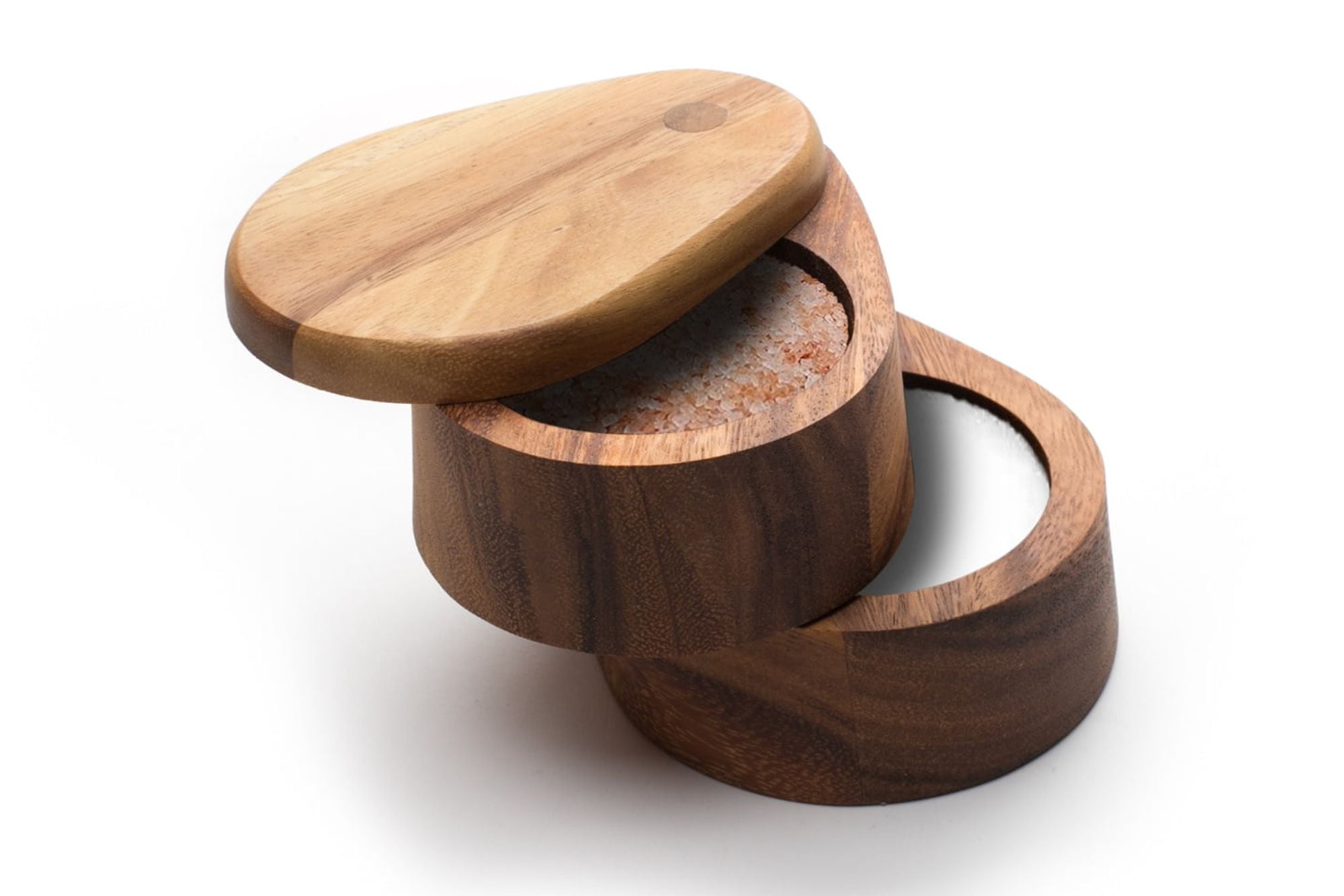 Acacia Wood Double-Layer Swivel Salt Cellar Box