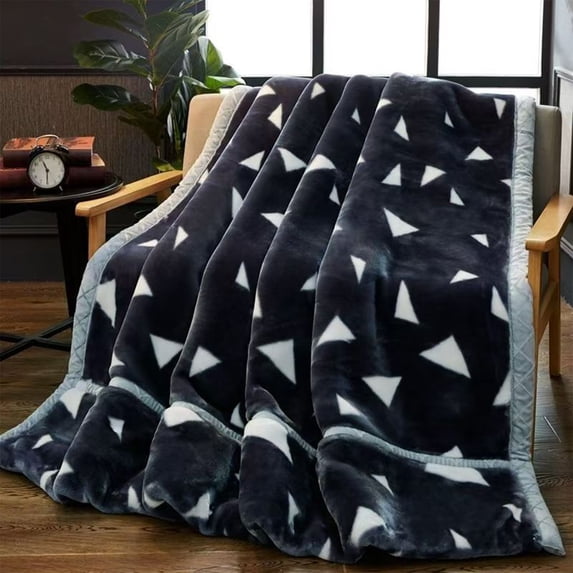 Double Layer Thick Raschel Blanket, Winter Warm Flannel Bed Blanket, Soft Anti-Static Plush Throw for Sofa Bedroom Living Room, Cozy Geometric Patterned Coverlet for Adults