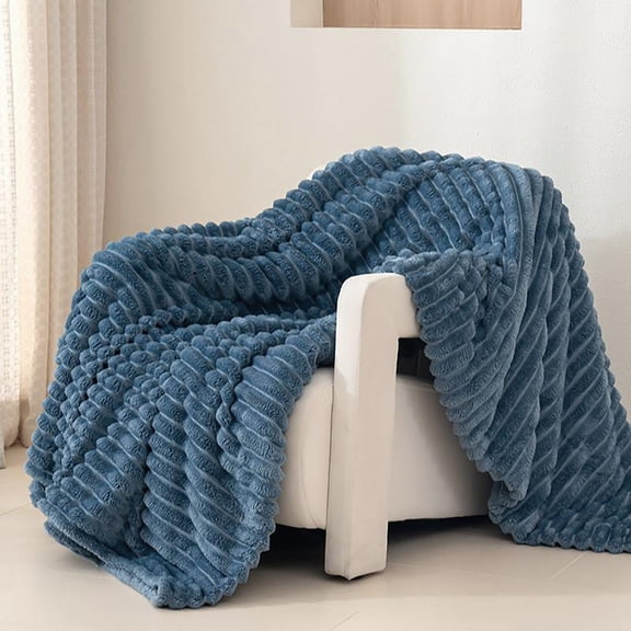 Double Layer Throw Blanket, Soft Fluffy Fleece Blankets for Couch Bed, Home Room Sofa Bed Decor, 60×78", Blue