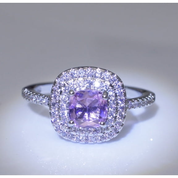 Double Layer Tiger Claw Square Zircon Ring Mosaic Topaz Diamonds In White Purple Pink Jewelry Gift For Big Day