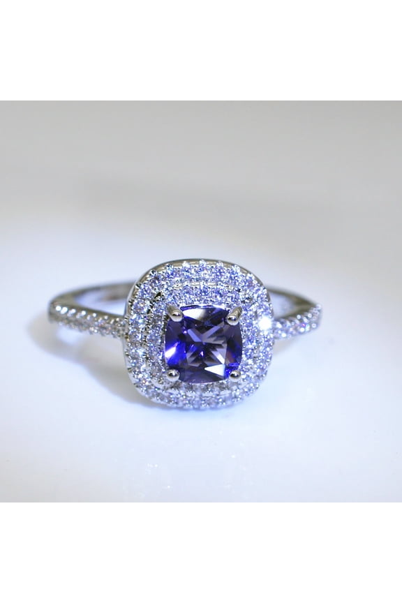 Double Layer Tiger Claw Square Zircon Ring Mosaic Topaz Diamonds In White Purple Pink Jewelry Gift For Big Day