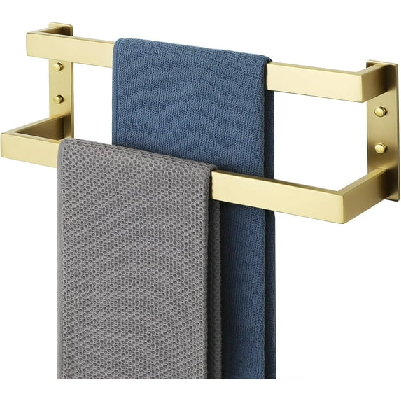 Double-Layer Towel Bar, Brushed Gold Towel Racks for Bathroom Wall Mounted, Stainless Steel Bathroom Towel Holder, Modern Space Saving Towel Rod, 16"