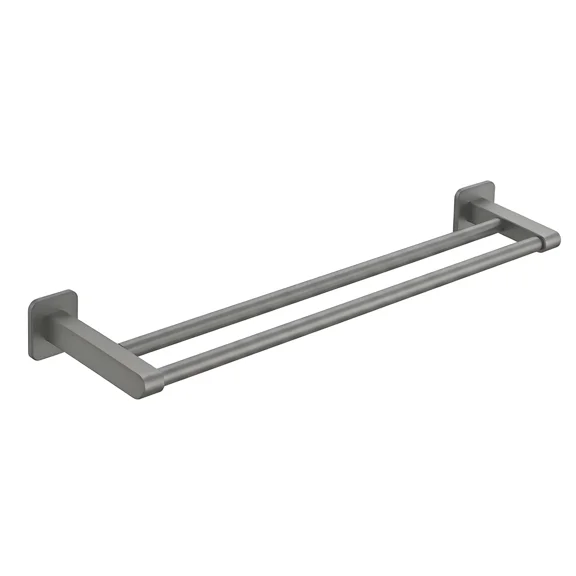 Double Layer Towel Rack for Bathroom, 2-Tier Adhesive Towel Bar Wall Mounted, No Drill Space Aluminum Grey Towel Holder for Kitchen, Rustproof (Gray)