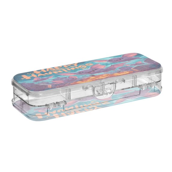 Double-Layer Transparent PET Plastic Printed Pen Case With Freely Detachable Partitions And Snap Fastening Design Suitable For Study Office And Outings Happy Hauntings