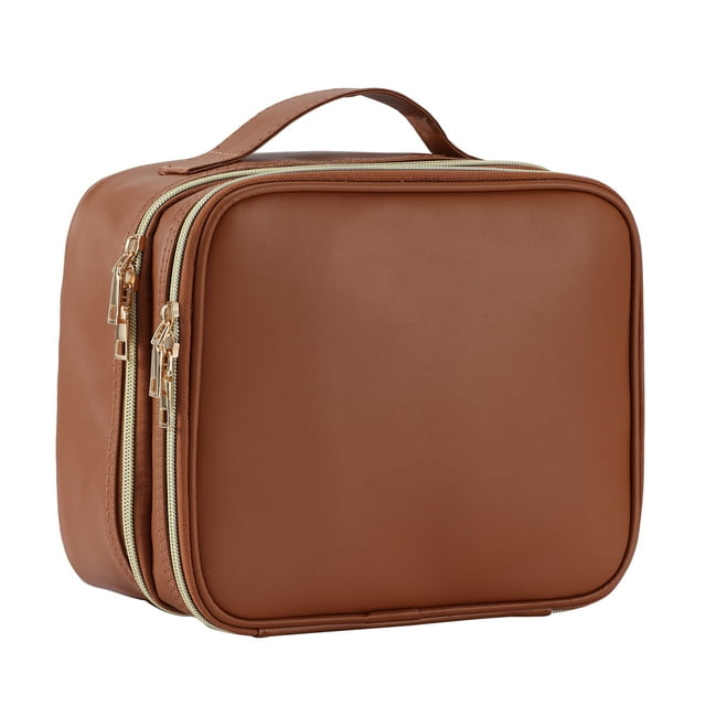 Double Layer Travel Makeup Bag Organizer Large Makeup Case with Dividers Cosmetic Train Case