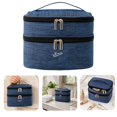 thumbnail image 1 of Double Layer Travel Makeup Bag, Oxford Fabric Cosmetic Organizer with Handle, Portable Large Capacity Toiletry Bag for Women, 1 of 5