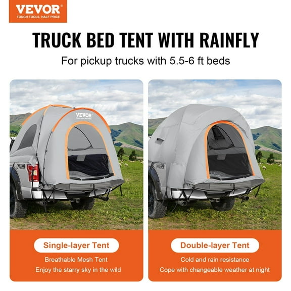 Double Layer Truck Bed Tent for 5.5'-6' Pickup, Waterproof PU2000mm with Rainfly & Storage Bag, Sleeps 2-3, Great for Outdoor Camping & Travel