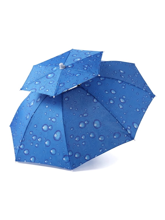 Double Layer Umbrella Hat Women Men Folding Sun Rain Cap with Adjustable Head Band for Fishing Camping Hiking