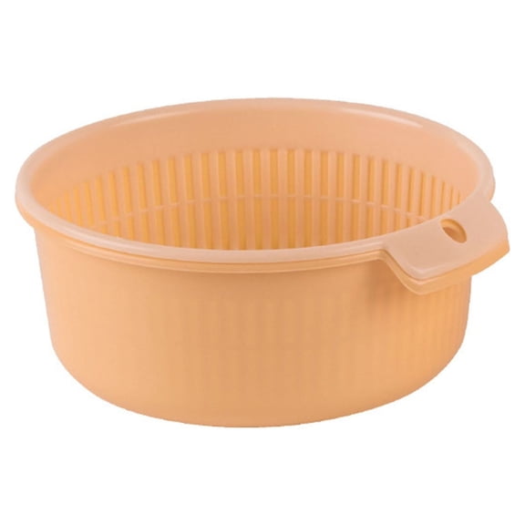 Double Layer Vegetable and Fruit Washing Basket, Household Plastic Colander Strainer with Handles, Hollow Drain Basket for Kitchen Sink, Multifunctional Storage Organizer