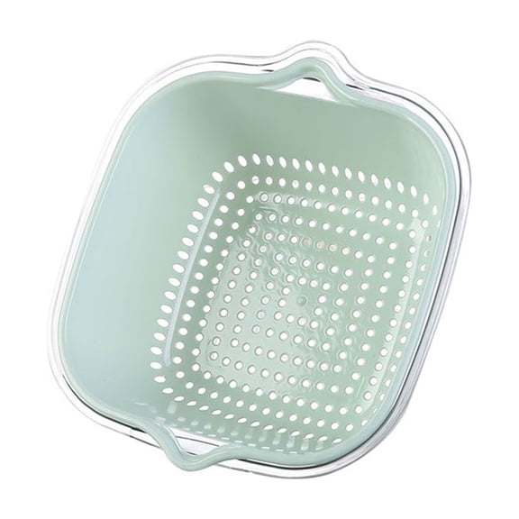 Double Layer Vegetable Washing Bowl, Kitchen Colander Drain Basket - Multifunctional Fruit Strainer and Cleaning Drainer for Sink Use (Transparent green S)