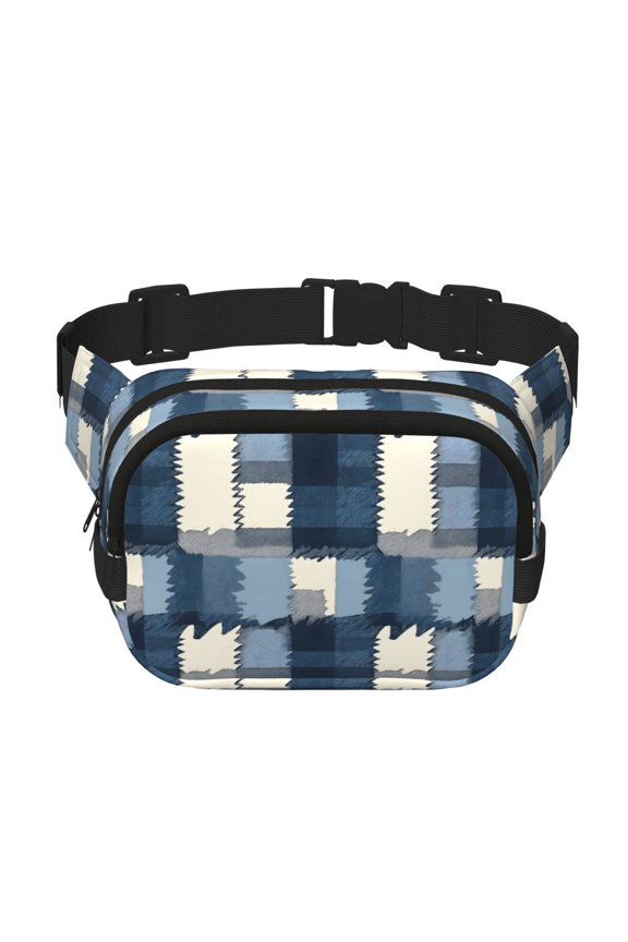 The Double-Layer Waist Bag Features A 6.39.12.8in Nylon Zipper And A Pull With A Zipper Compartment Mediumblue Houndstooth Buffalo Plaid Tartan Check Scotland Hand-Drawn Sketch_1
