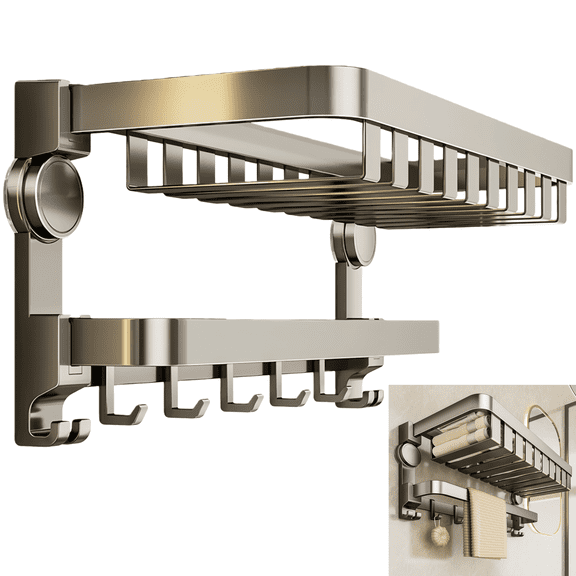 Double Layer Wall-Mounted Bathroom Storage Shelf Without Drilling - Modern Design