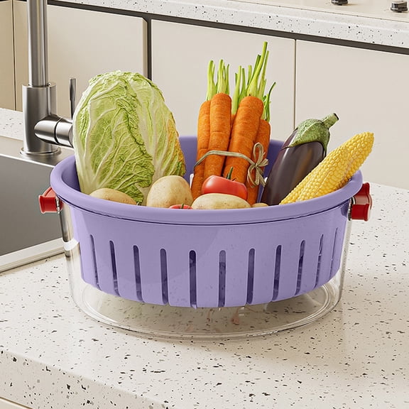 Double Layer Washing Basin Fruit Vegetable Colander Drain Basket Sink Bowl Washer with Handles Storage Wash Rinse Prep Tub Kitchen Salad Herbs Produce Cleanup Wash Rinse Drain Fruit Vegetable Wash
