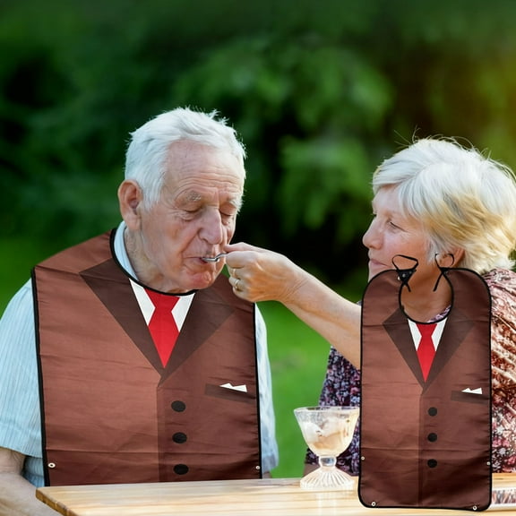 Double-Layer Waterproof Adult Bib for Eating | Unisex Elegant Tuxedo Style Dining Cloth | Polyester, 33x17in, Multicolor - Stain & Spill Protection for Meal Time Use