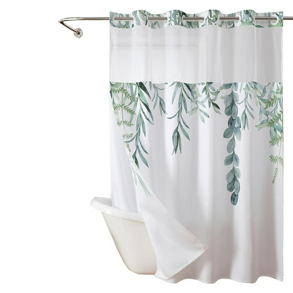 Double-Layer Waterproof Shower Curtain, Stylish Polyester & Gauze Design with Magnetic Hem, Easy Installation, 71x74 Inches (181x188 cm), B