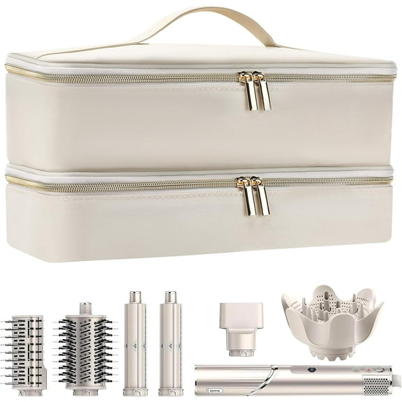 Double-Layer Waterproof Travel Storage Bag for Hair Dryer Brush Hair Accessories Tools, Large Capacity Hair Tools Travel Bag for Travel and Stylist, Beige