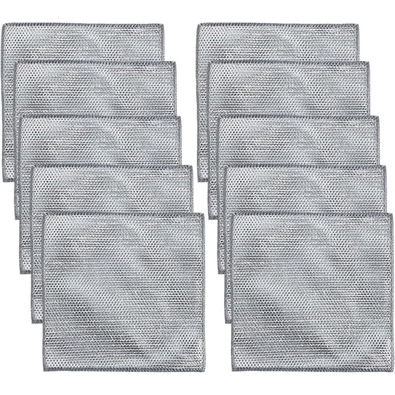 Double Layer Wire Dishwashing Rags - 10 Pcs Reusable Non Scratch Cleaning Cloths 20x20cm - Multipurpose Steel Wool Cleaning Cloth For Kitchen, Sink, Stove Top and Dishes