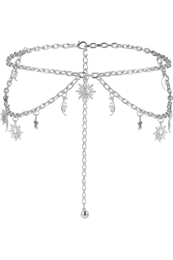 Double Layer Women Metal Chain Belt, Adjustable Waist Link Belt Skinny Waistband