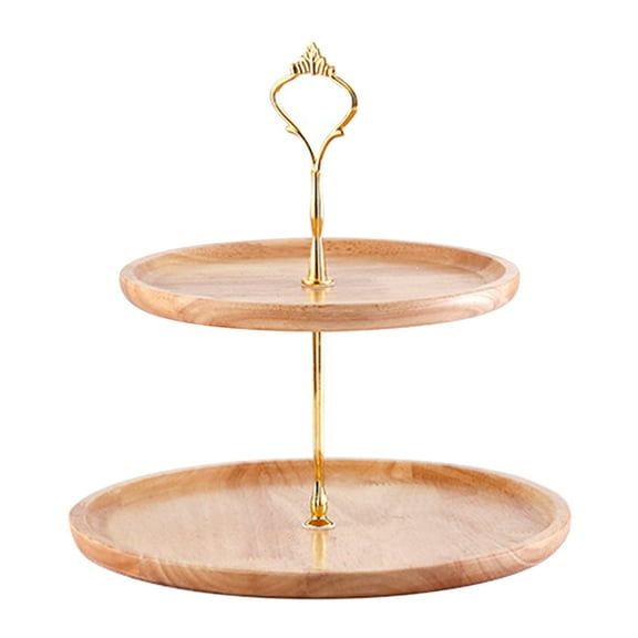 Double-Layer Wooden Cake Stand | Elegant Dessert Display Tray | European Style Fruit & Snack Serving Platter | Home Kitchen Decoration