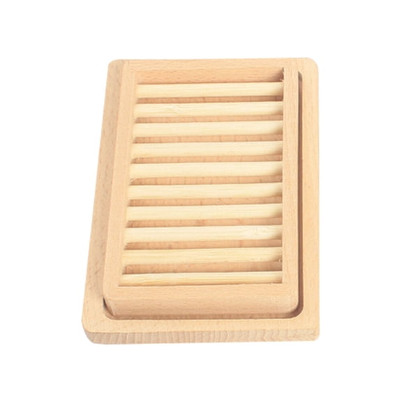ULTNICE Natural Wood Soap Dish Double Layered Soap Rack Beige 1Pack 5.5x3.7x0.6in