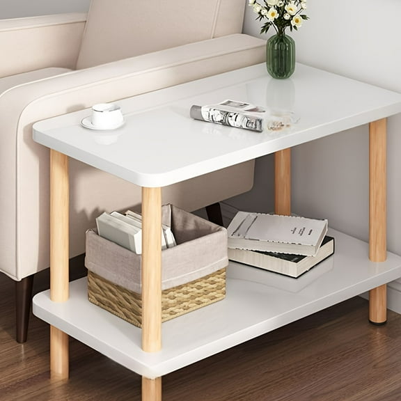 Double-Layer Wooden Storage Shelf - Space-Saving Square Organizer with Non-Slip Feet for Bedroom, Living Room & Office