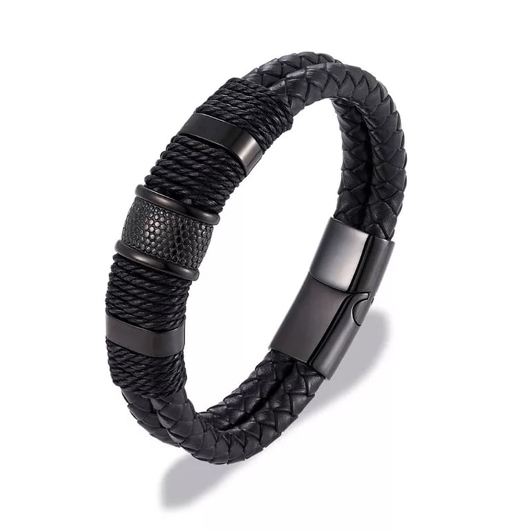 Double Layer Woven Leather Rope Bracelet for Men in 3 Lengths