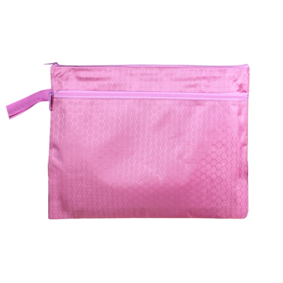 Double Layer Zipper File Bag, Plastic Expandable File Organizer Folder(No Divider), Waterproof Document Holder File Storage Organizer for Receipt/Paper/Bill/Taxes, for Office Home(Pink,13.6x9.8")