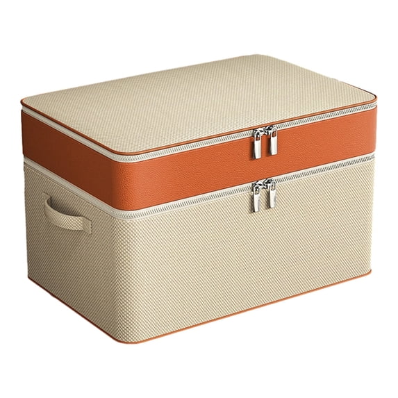 Double Layer Zipper Storage Bag, Large Capacity Clothes & Quilt Organizer, Portable Wardrobe Box with Reinforced Handle, Beige, 1-Pack