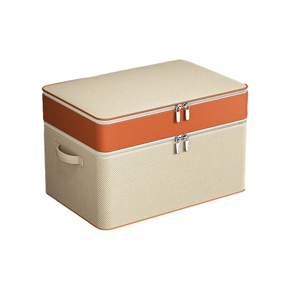 Double Layer Zipper Storage Bag, Large Capacity Clothes & Quilt Organizer, Portable Wardrobe Box with Reinforced Handle, Beige, 1-Pack