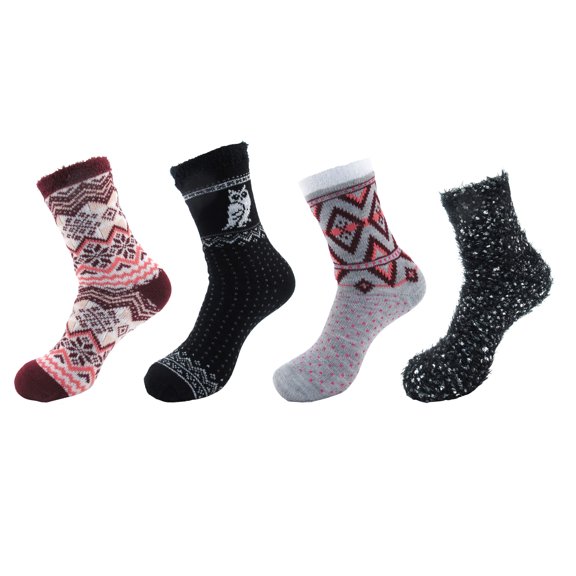 Double Layer and Feather Yarn Home Socks - 4 Prs - Assortment H