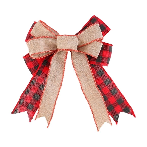 Double-Layered Checkered Fabric Christmas Bow Decoration for Holiday Tree and Home Decor – Reusable Elegant Holiday Accent for Parties and Gift Wrapping