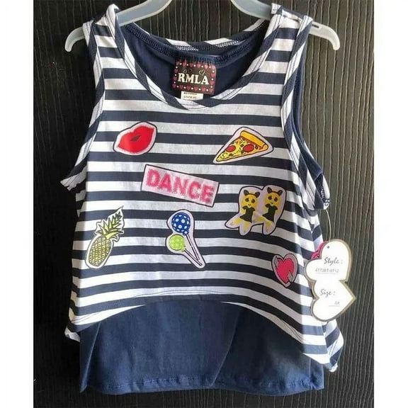 Double Layered Girls Striped Tank Top Dance Lovers Navy White NWT Size 4