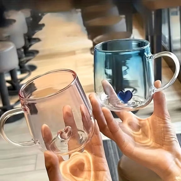 Double Layered Heart-Shaped Gradient Glass Cup 11.83oz Heat-Resistant Borosilicate Glass Mug for Coffee Tea Juice Hot Cold Drinks Romantic Gift