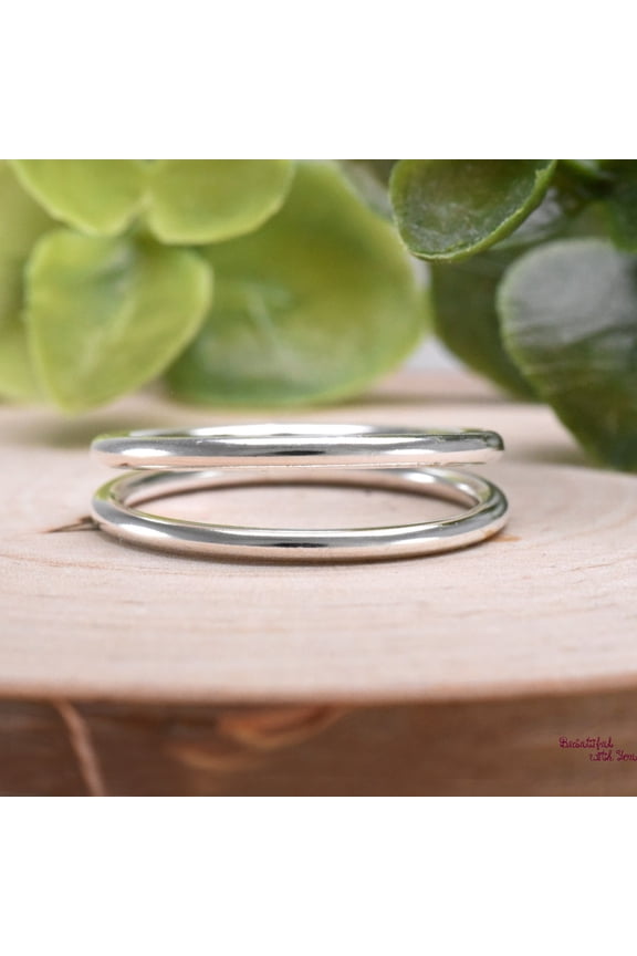 Double Layered One Ring, Plain Sterling Silver Trendy Dual Ring, Two Line Double Layered Silver Ring, Dainty Ring, Womens Everyday Jewelry Ring Size 11.25