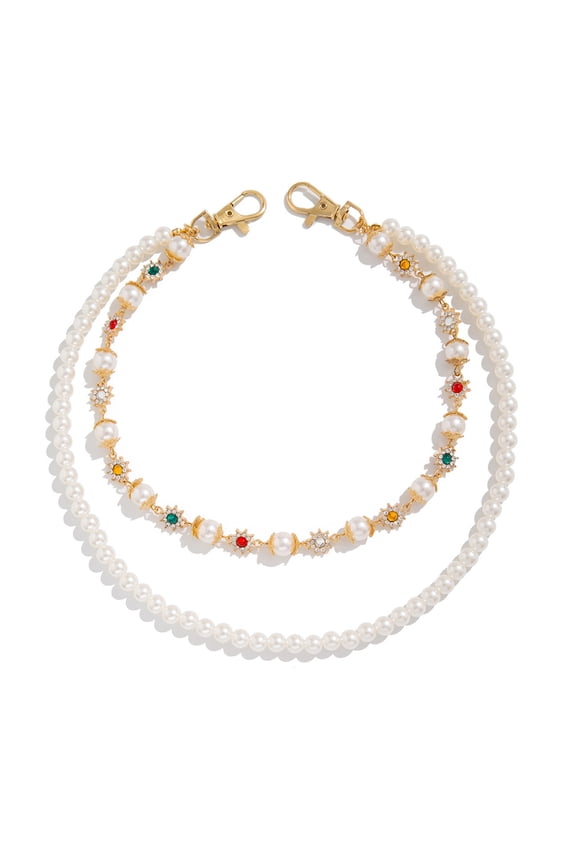 Double Layered Pearls Flower Pants Chain for Adult Unisex Trousers Chain Decorative Wallet Chain Stylish Waist Ornament