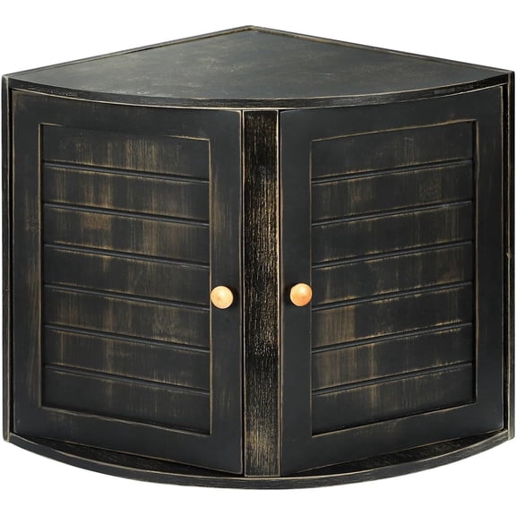 Double Layers Bamboo Corner Bread Box for Kitchen Counter, Vintage Wooden Large Capacity Bamboo Bread Food Storage Bin (Vintage Black)