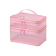 thumbnail image 1 of Double Layers Cosmetic Travel Bag, Large Capacity Mesh Makeup Organizer, Water-Resistant Toiletry Case, Pink, 1 of 5