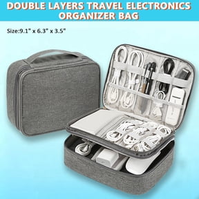 Double Layers Electronics Organizer Bag for Men Women, Portable Travel Electronic Accessories Storage Bag for Cable, Charger, Phone, Power Bank, Hard Drives and iPad,Gray