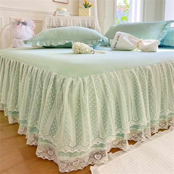 Double Layers Lace Ruffle Skirt Bedspread Sheet - French Style Brushed Microfiber Bed Sheet with Frilled Hem