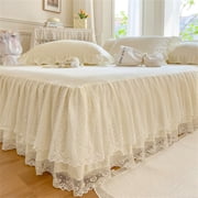 Double Layers Lace Ruffle Skirt Bedspread Sheet - French Style Brushed Microfiber Bed Sheet with Frilled Hem