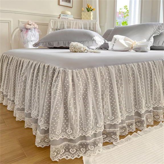 Double Layers Lace Ruffle Skirt Bedspread Sheet - French Style Brushed Microfiber Bed Sheet with Frilled Hem