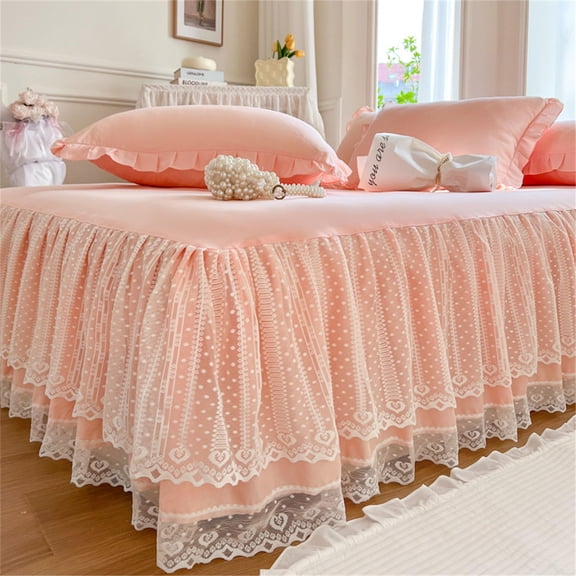 Double Layers Lace Ruffle Skirt Bedspread Sheet - French Style Brushed Microfiber Bed Sheet with Frilled Hem