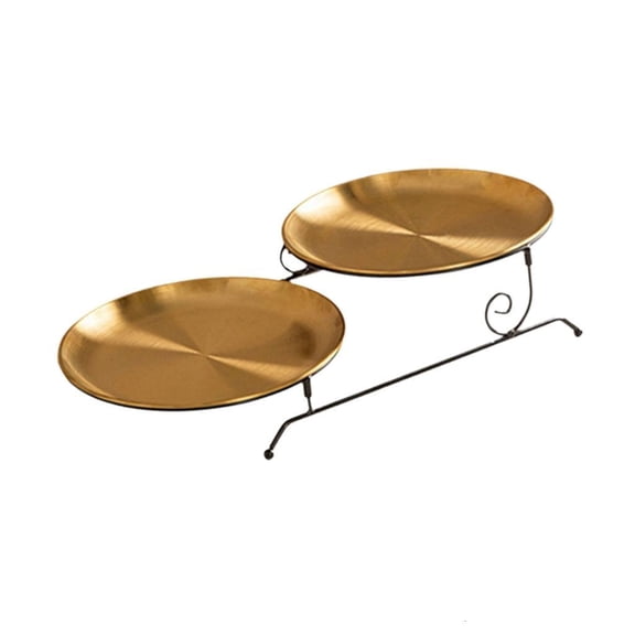 Double Layers Serving Tray for Snacks and Fruits Metal Two Tiers Dessert Holder Cake Stand Kitchen Organization Supplies