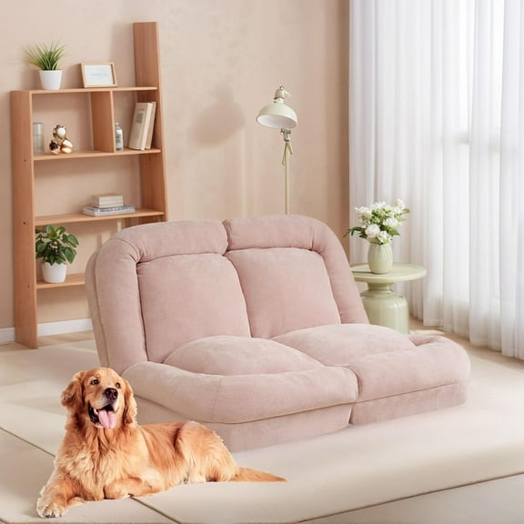 Double Lazy Sofa, Bean Bag Bed, Floor Couch for Adult, Floor Chair with Back Support. (Pink)