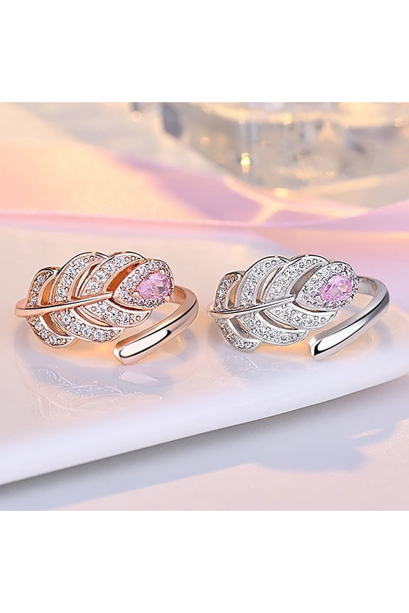 Double Leaf Wrap Rings for Women Dainty Zircon Rings Adjustable Hypoallergenic